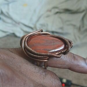 wire-wrapped red jasper gemstone ring